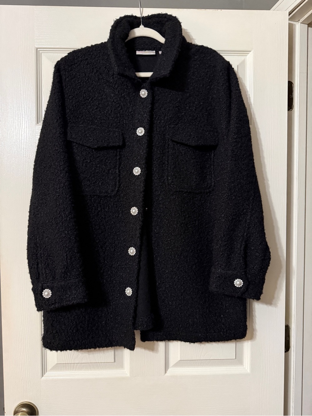Belle by Kim Gravel Black Bouclé Teddy Jacket with Decorative Buttons